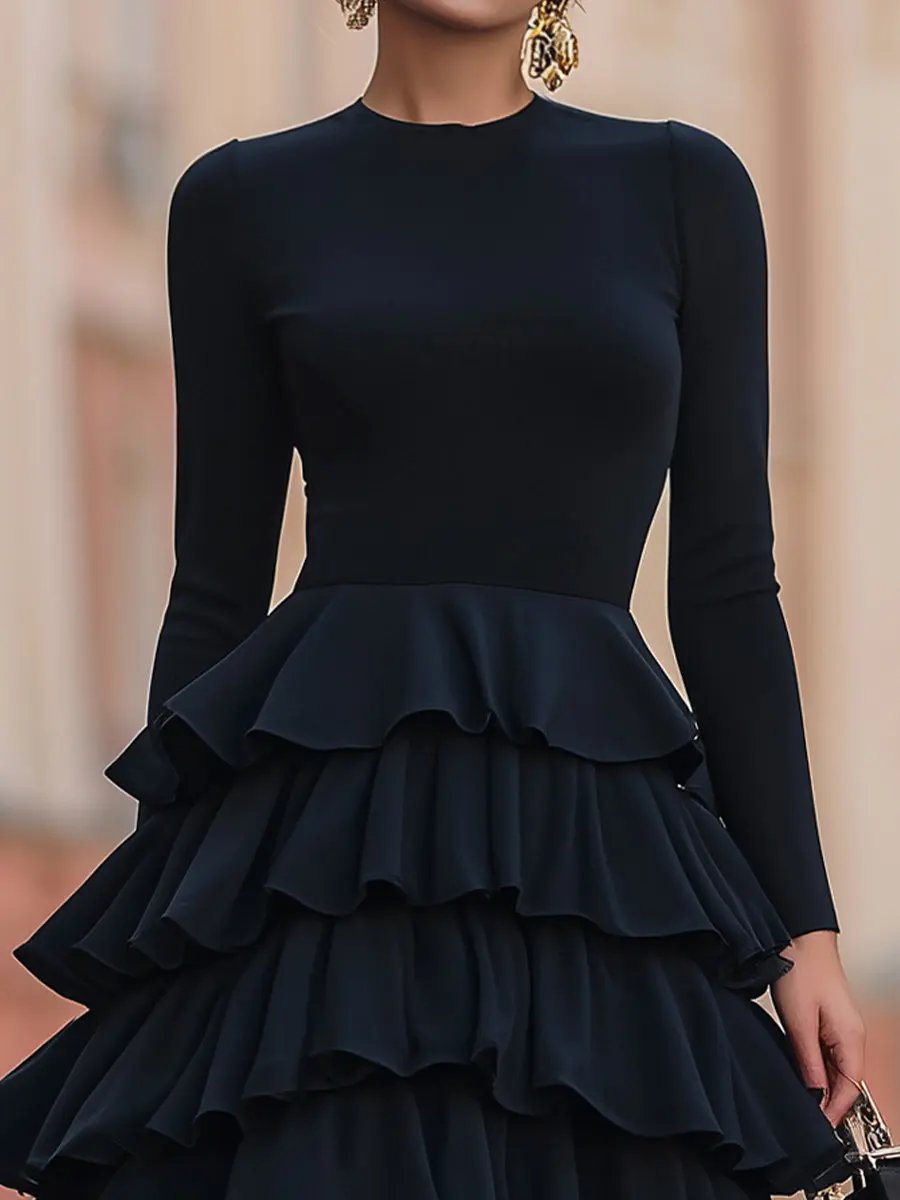 Elegant Black Ruffled Tiered Party Dress MollyBoo