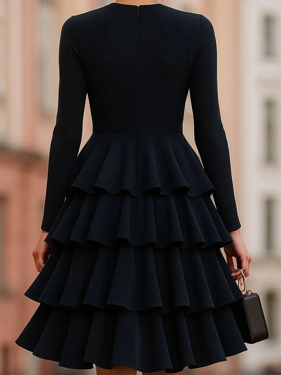Elegant Black Ruffled Tiered Party Dress MollyBoo