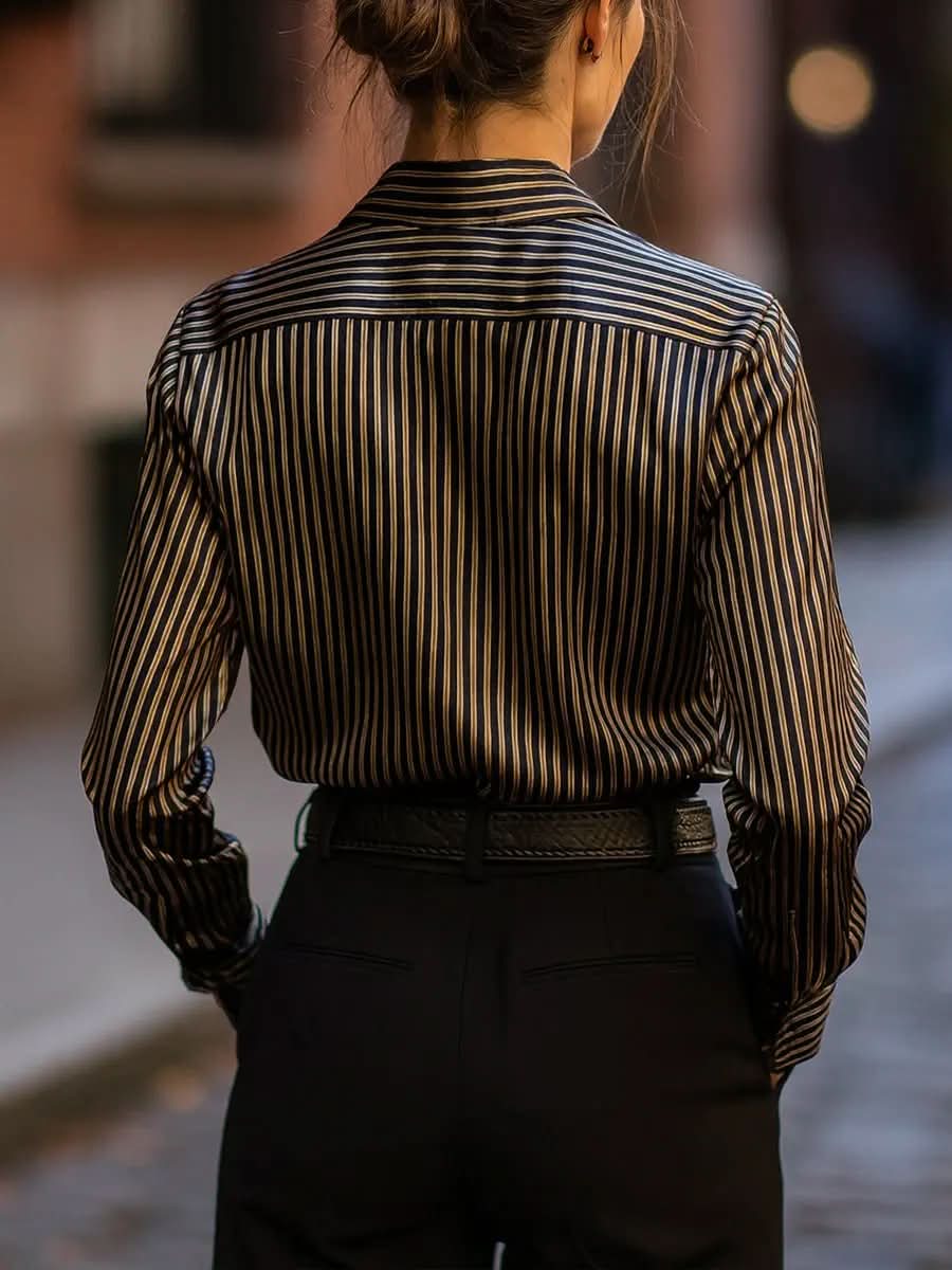 Metallic Stripe Satin Blouse MollyBoo