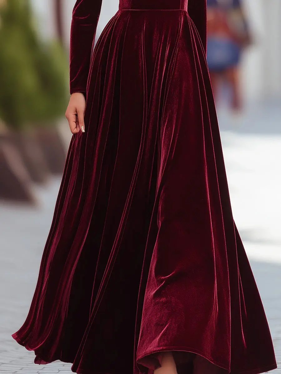 Burgundy Velvet Long-Sleeve Gown MollyBoo