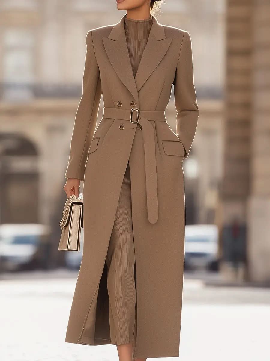 Chic Belted Long Camel Coat MollyBoo