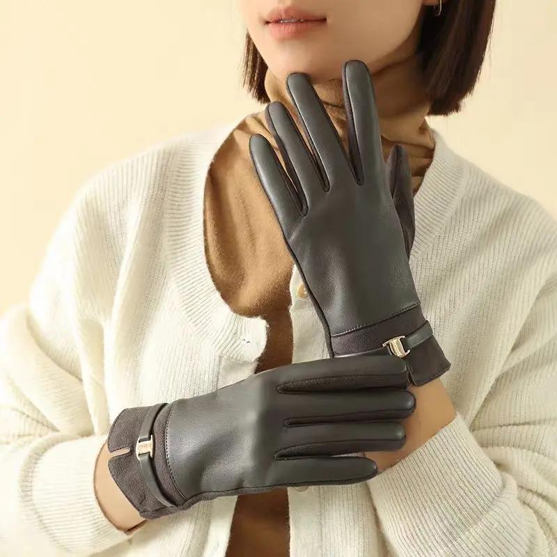 Leather and Suede Gloves with Metallic Detail MollyBoo
