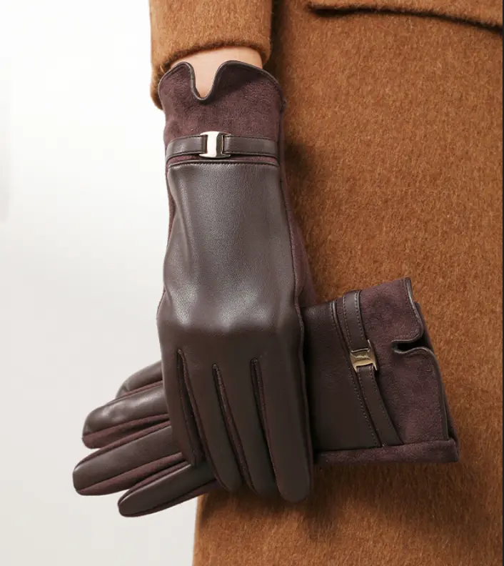 Leather and Suede Gloves with Metallic Detail MollyBoo