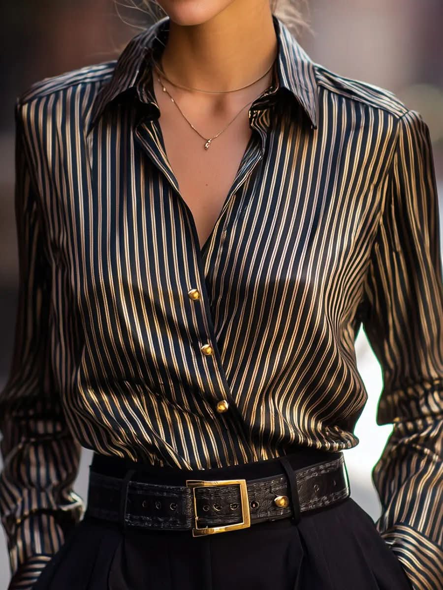 Metallic Stripe Satin Blouse MollyBoo