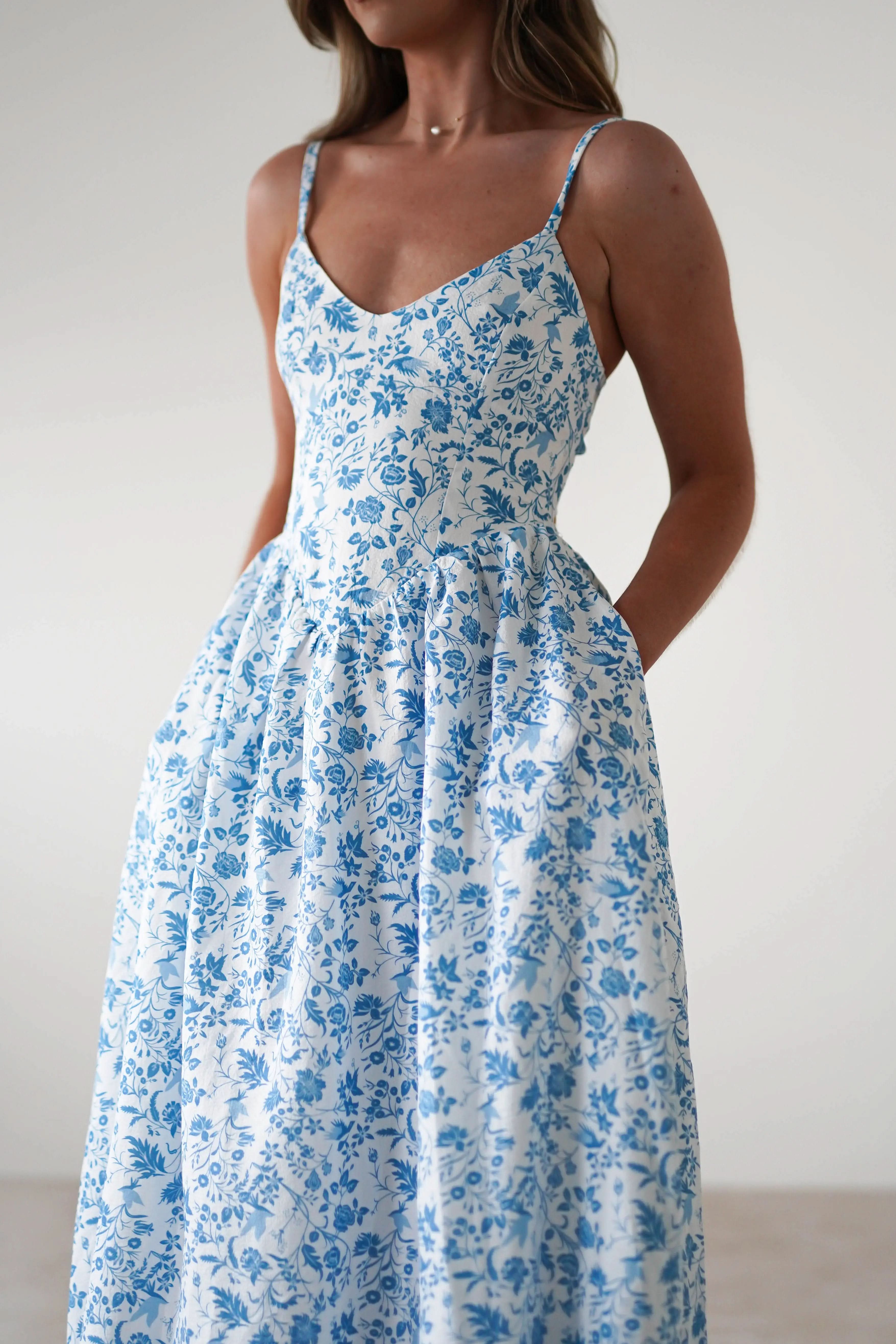 Robe Longue Fleurie Carolyn Robe Maxi Bleue et Blanch MollyBoo