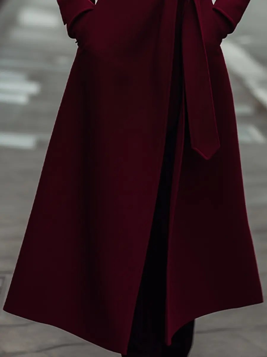 Structured Burgundy Wool Trench Coat with Feminine Fit MollyBoo