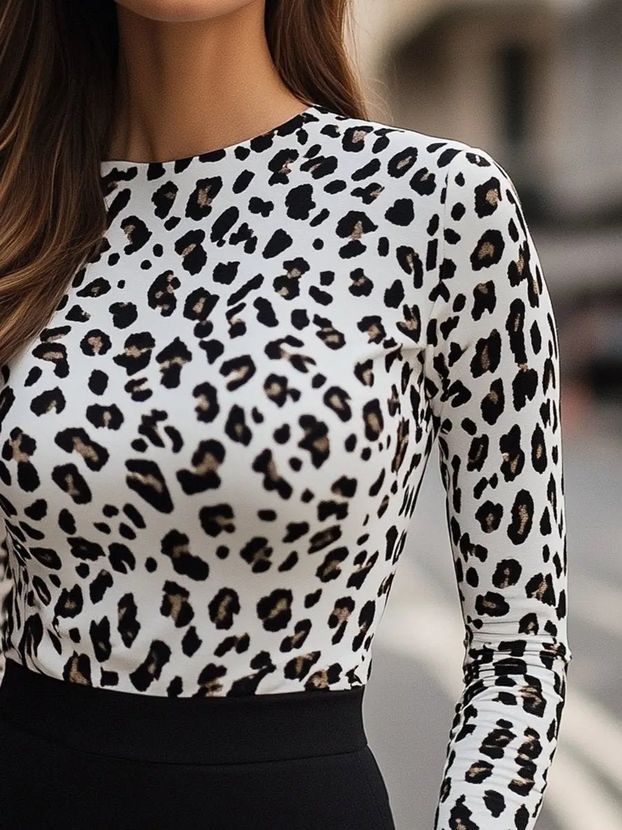 Stylish White Leopard Print High Neck Stretch Tee MollyBoo