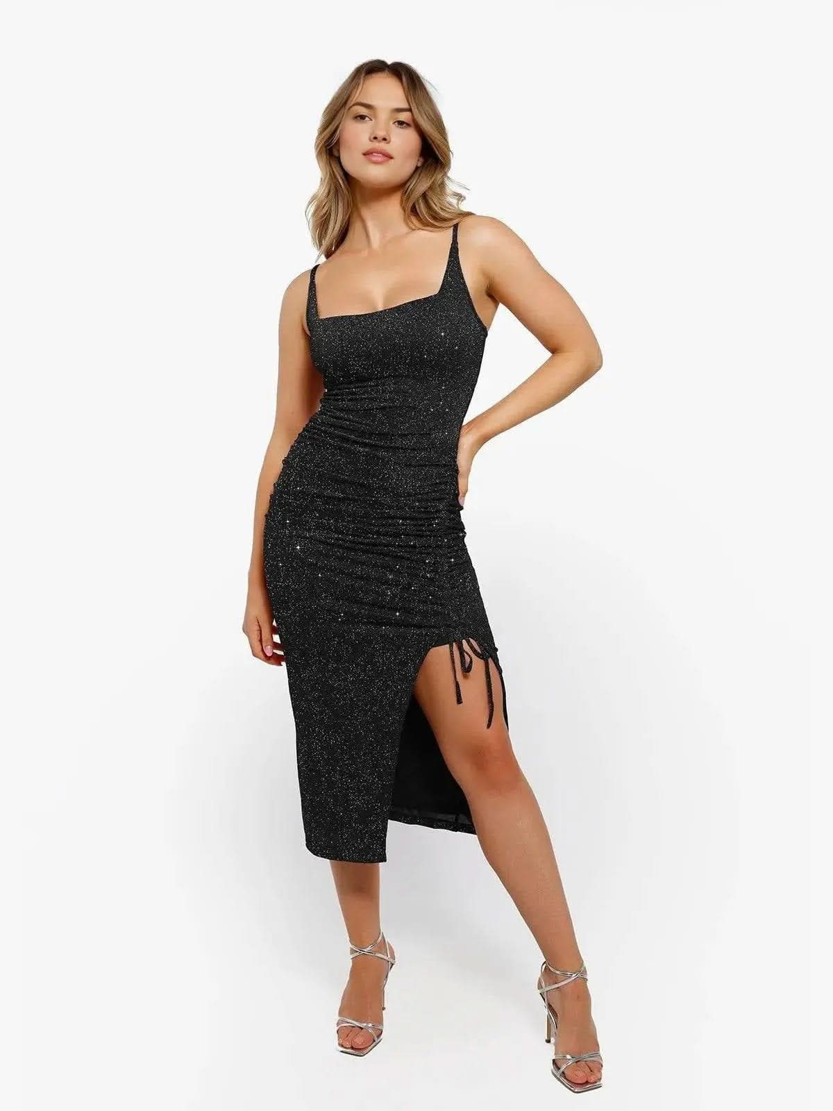 Shapewear Metallic Knit Bodycon Sculpting Midi Slip Dress A minha loja