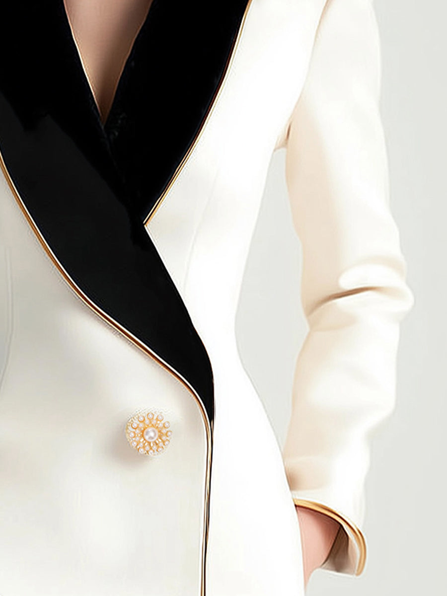 Elegant Asymmetrical White Blazer with Black Contrast Lapels MollyBoo