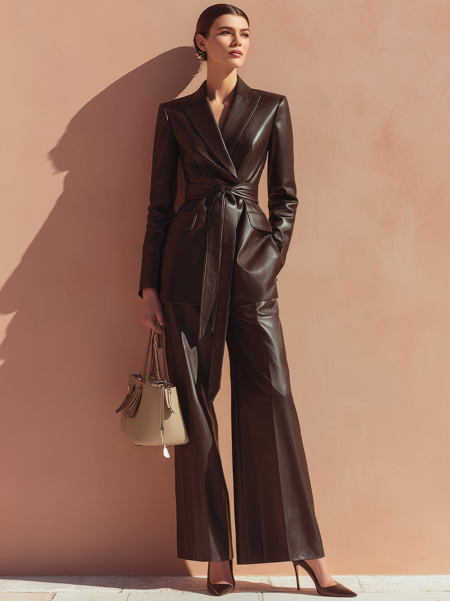 Chocolate Leather Belted Suit MollyBoo