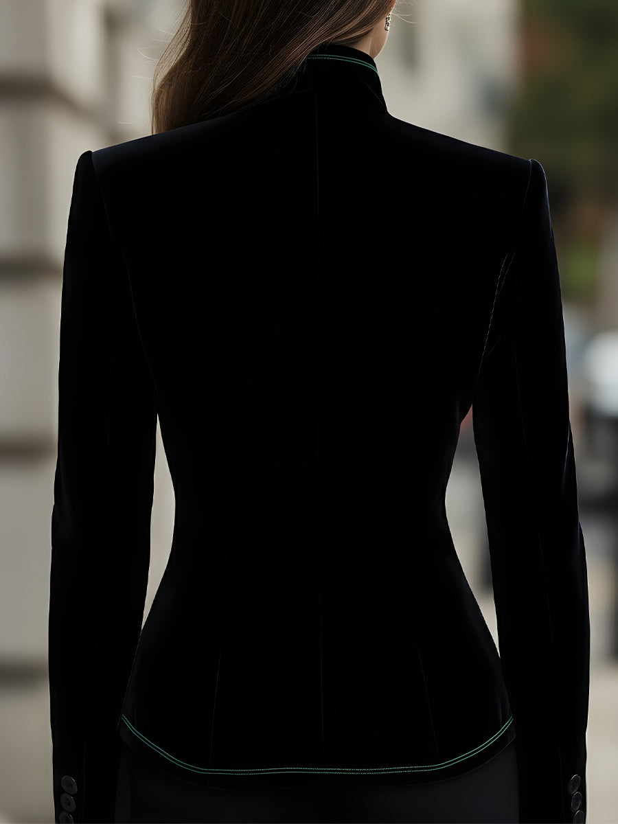 Velvet Tailored Blazer With Contrast Trim MollyBoo