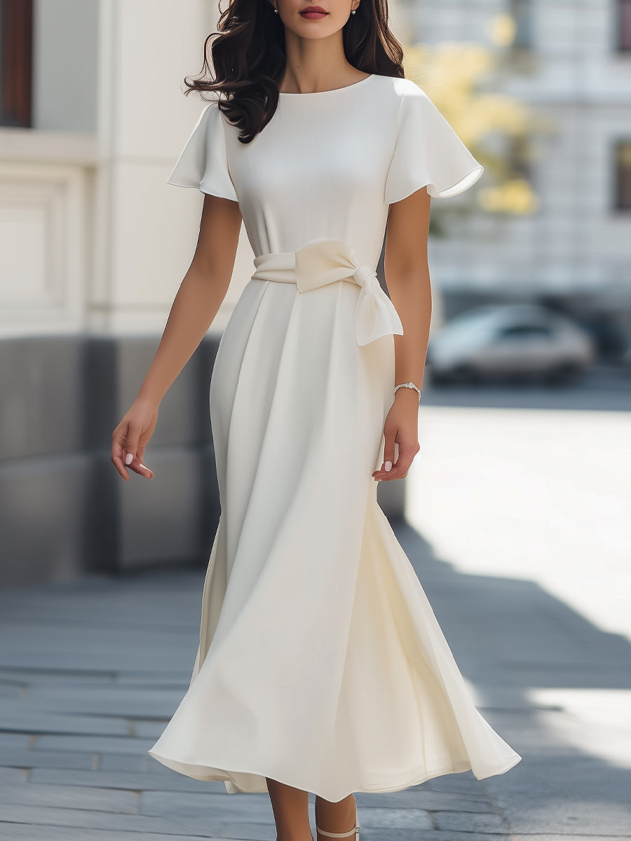 Graceful Chiffon Bow-Tie Midi Dress MollyBoo
