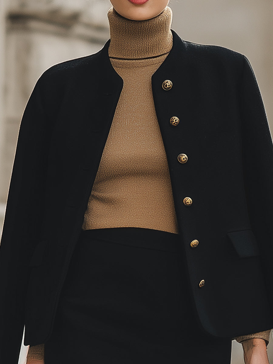 Chic Black Cropped Blazer And Mini Skirt Set MollyBoo