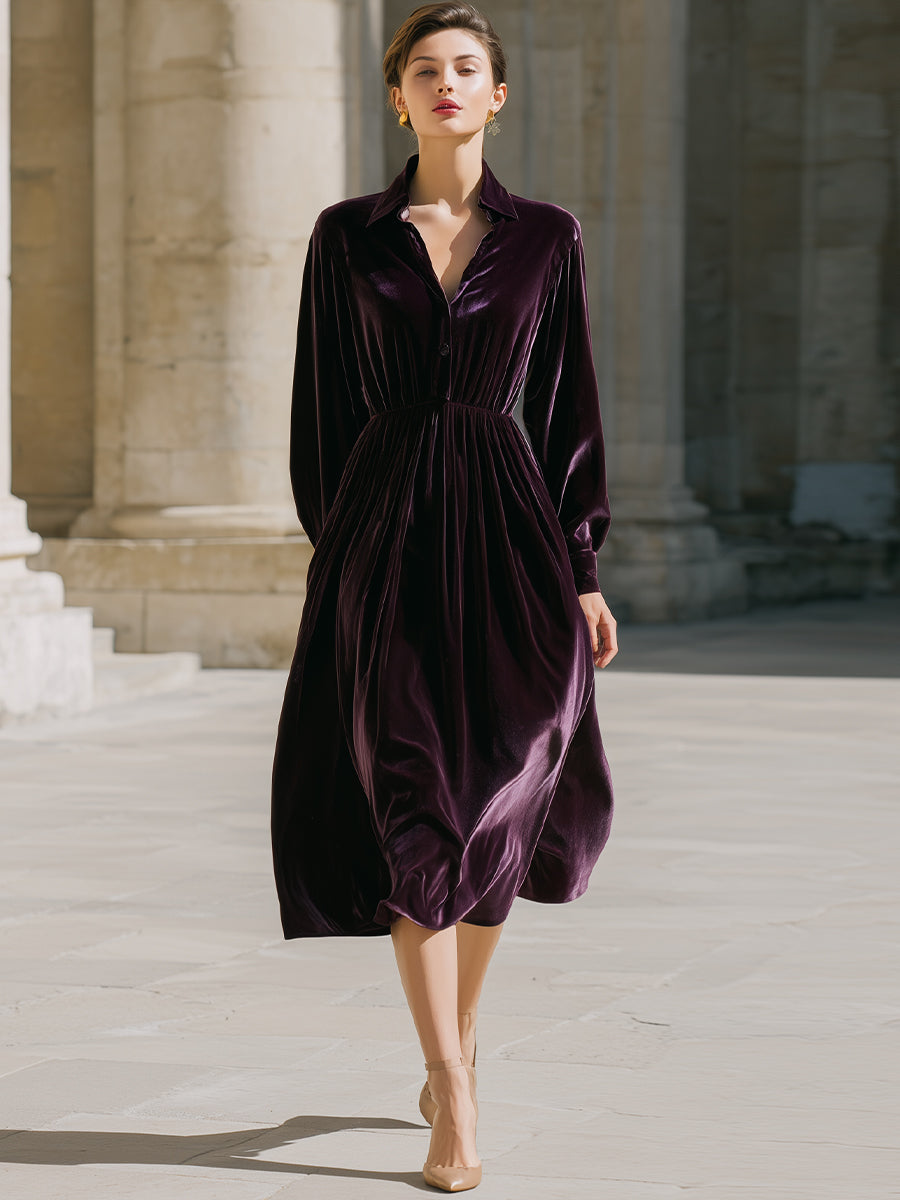 Aubergine Velvet Shirt Dress MollyBoo