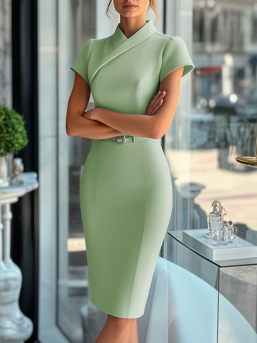 Sleek Sky Blue Asymmetrical Dress with Belt MollyBoo
