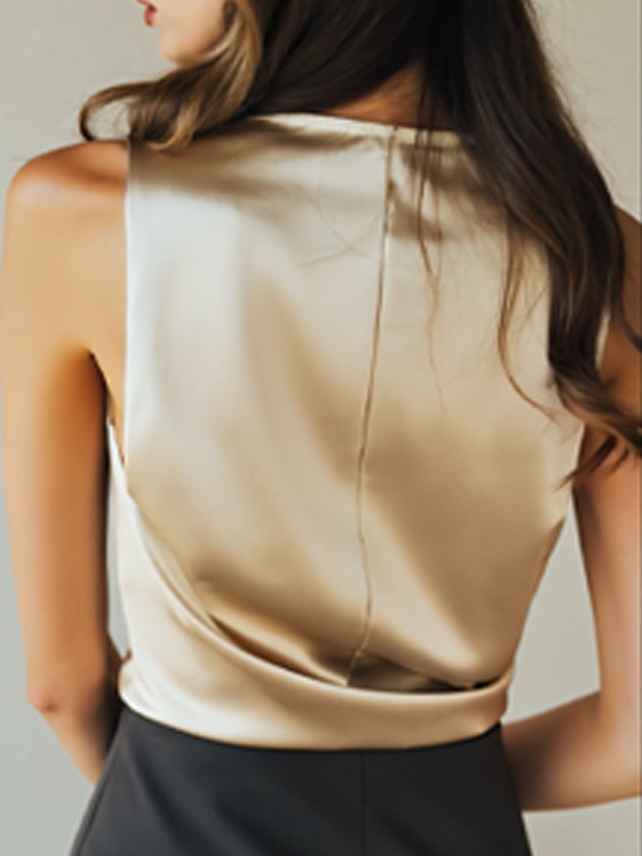 Ivory Satin Top with Elegant Drape Details MollyBoo