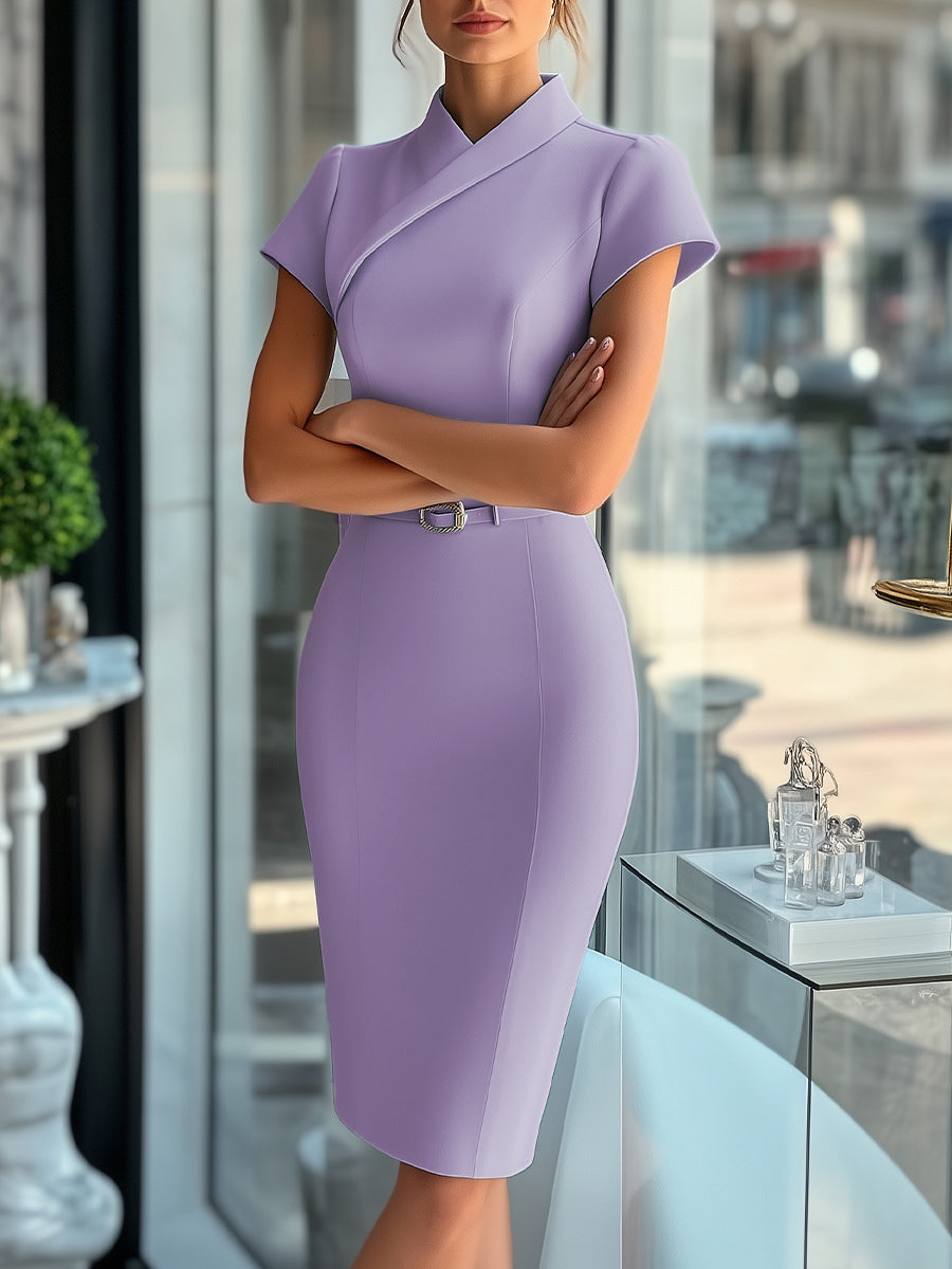 Sleek Sky Blue Asymmetrical Dress with Belt MollyBoo