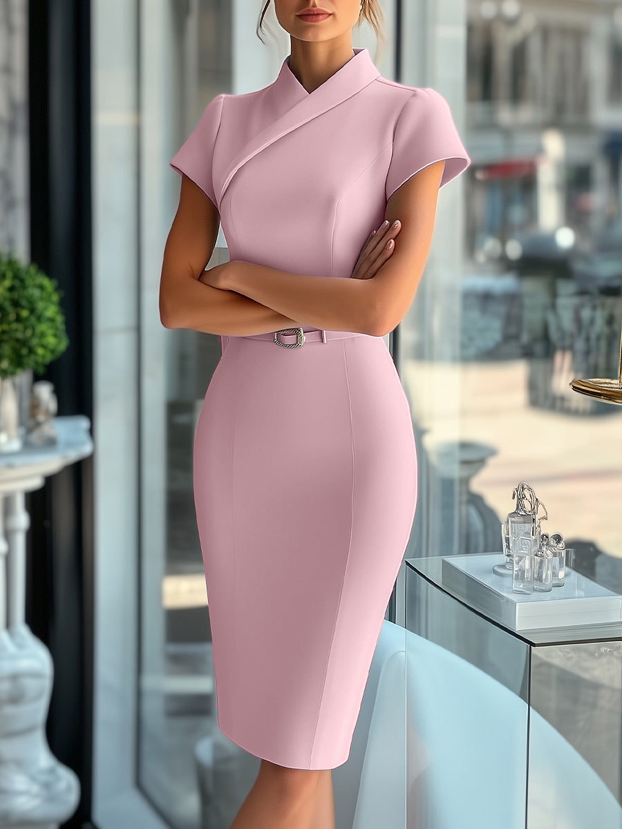 Sleek Sky Blue Asymmetrical Dress with Belt MollyBoo