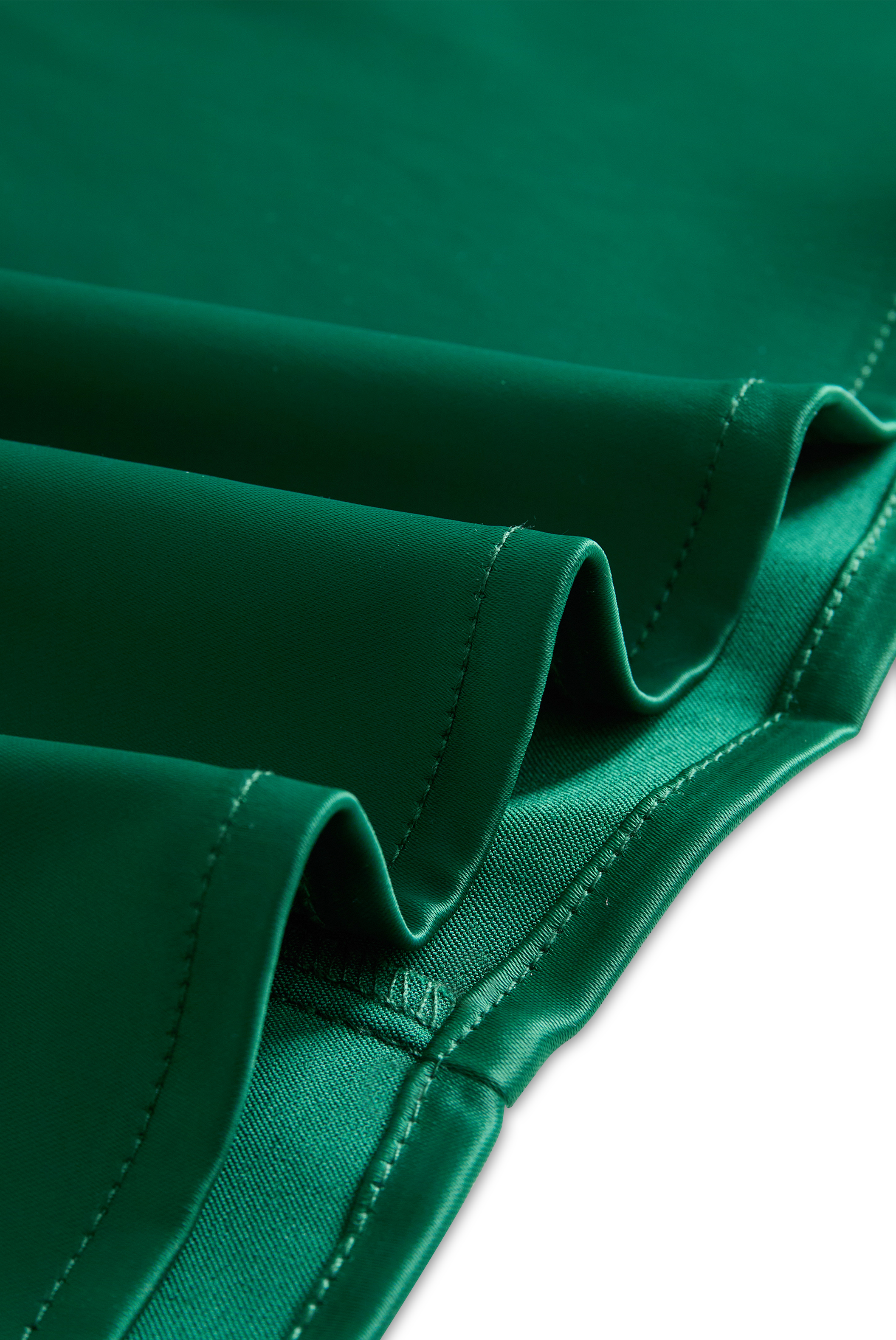 Deep V-Neck Satin Blouse with Lace Details - Emerald Allure MollyBoo