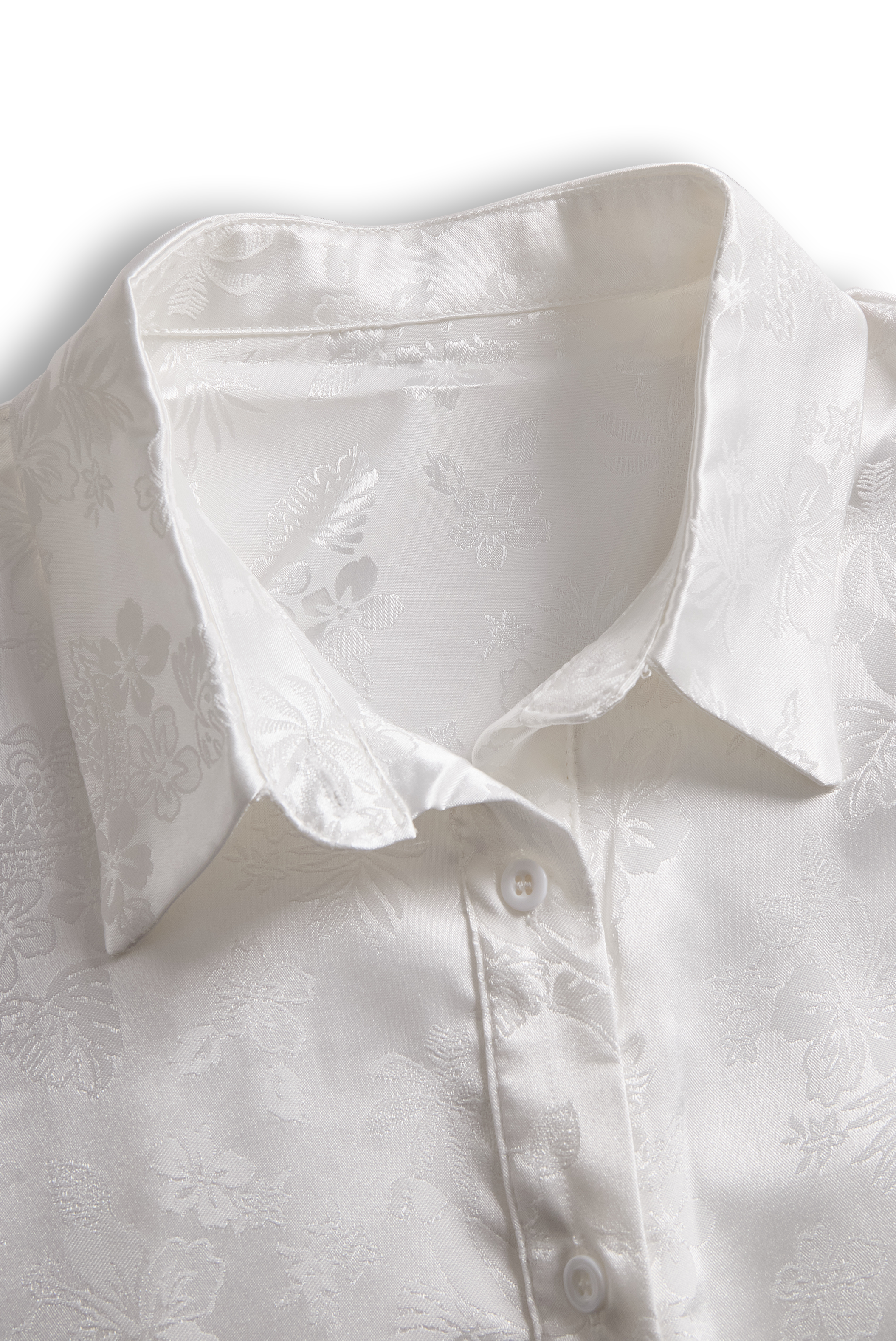 Elegant Ivory Satin Jacquard Shirt MollyBoo
