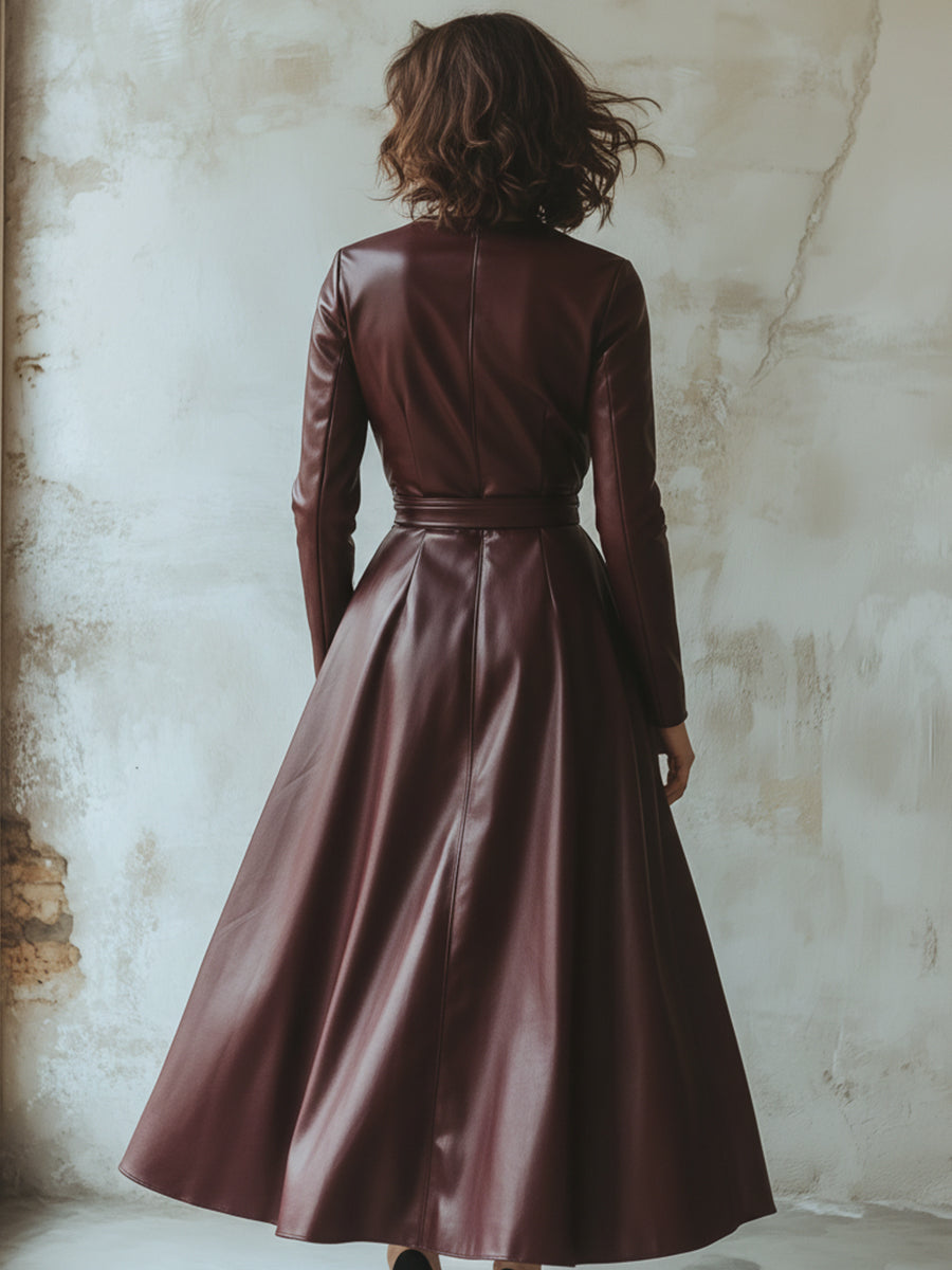 Chic Burgundy Leather Dress MollyBoo