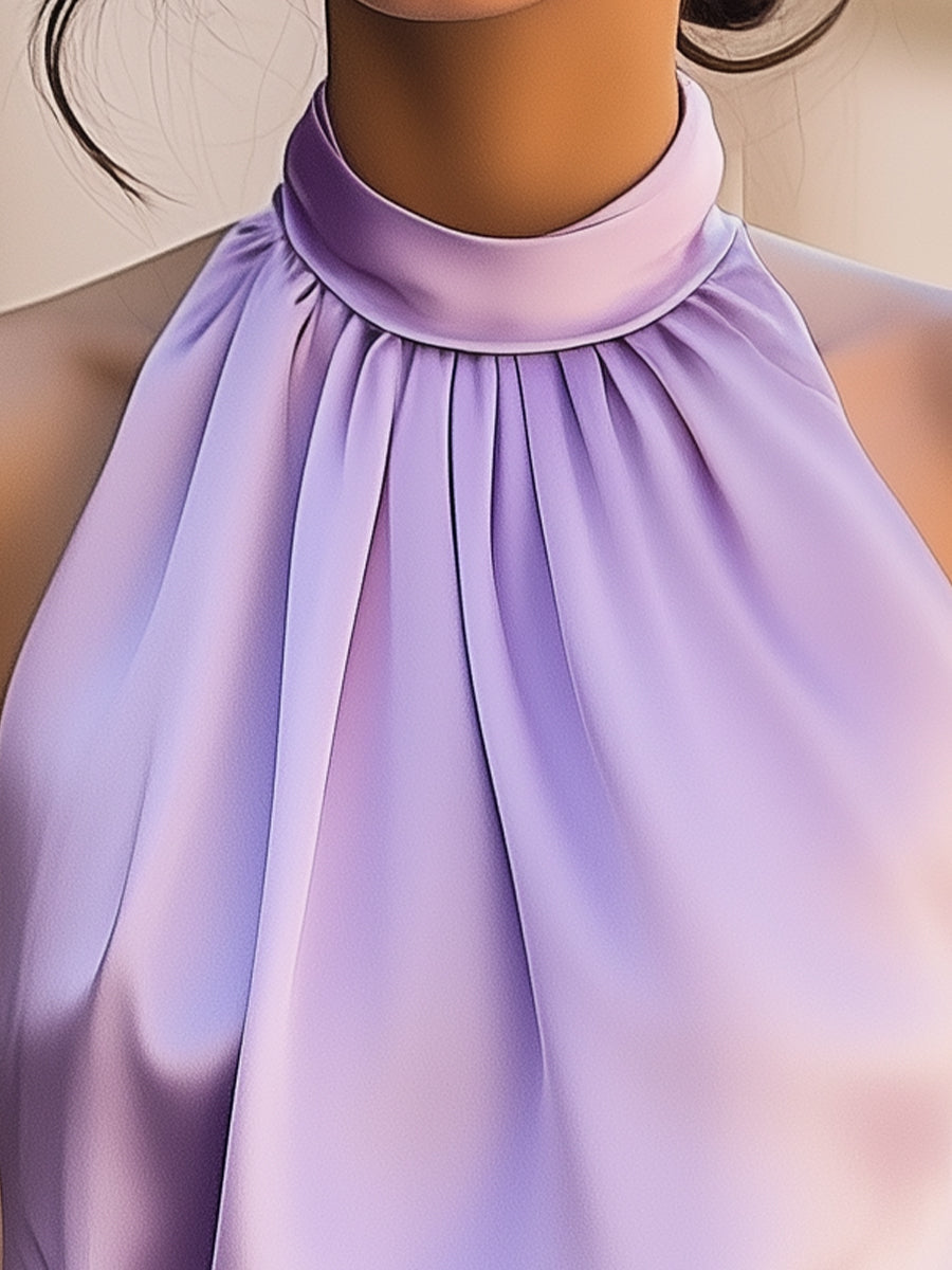 Lavender Satin High Neck Blouse MollyBoo
