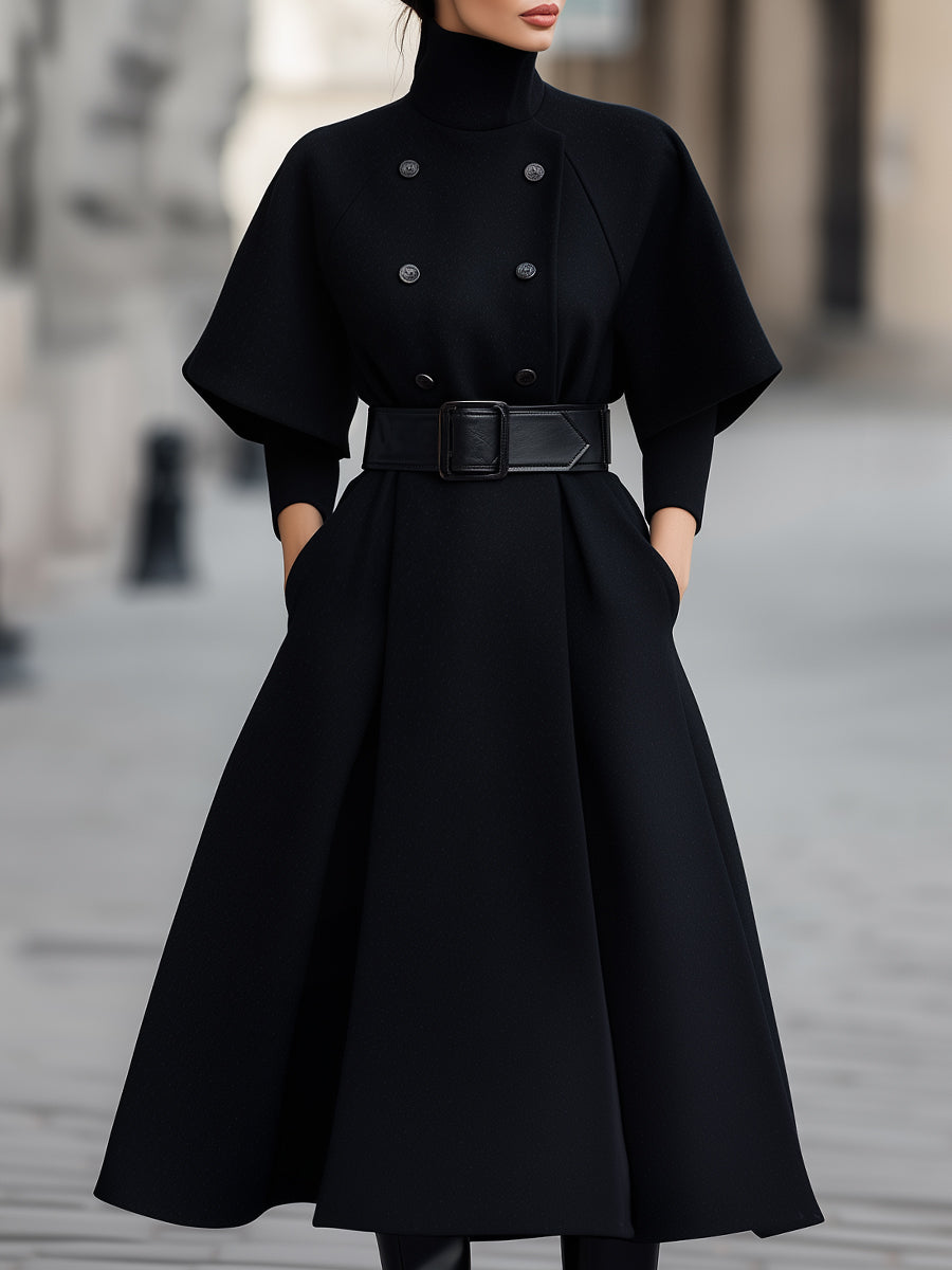 Cape-Sleeve Belted Midi Dress MollyBoo