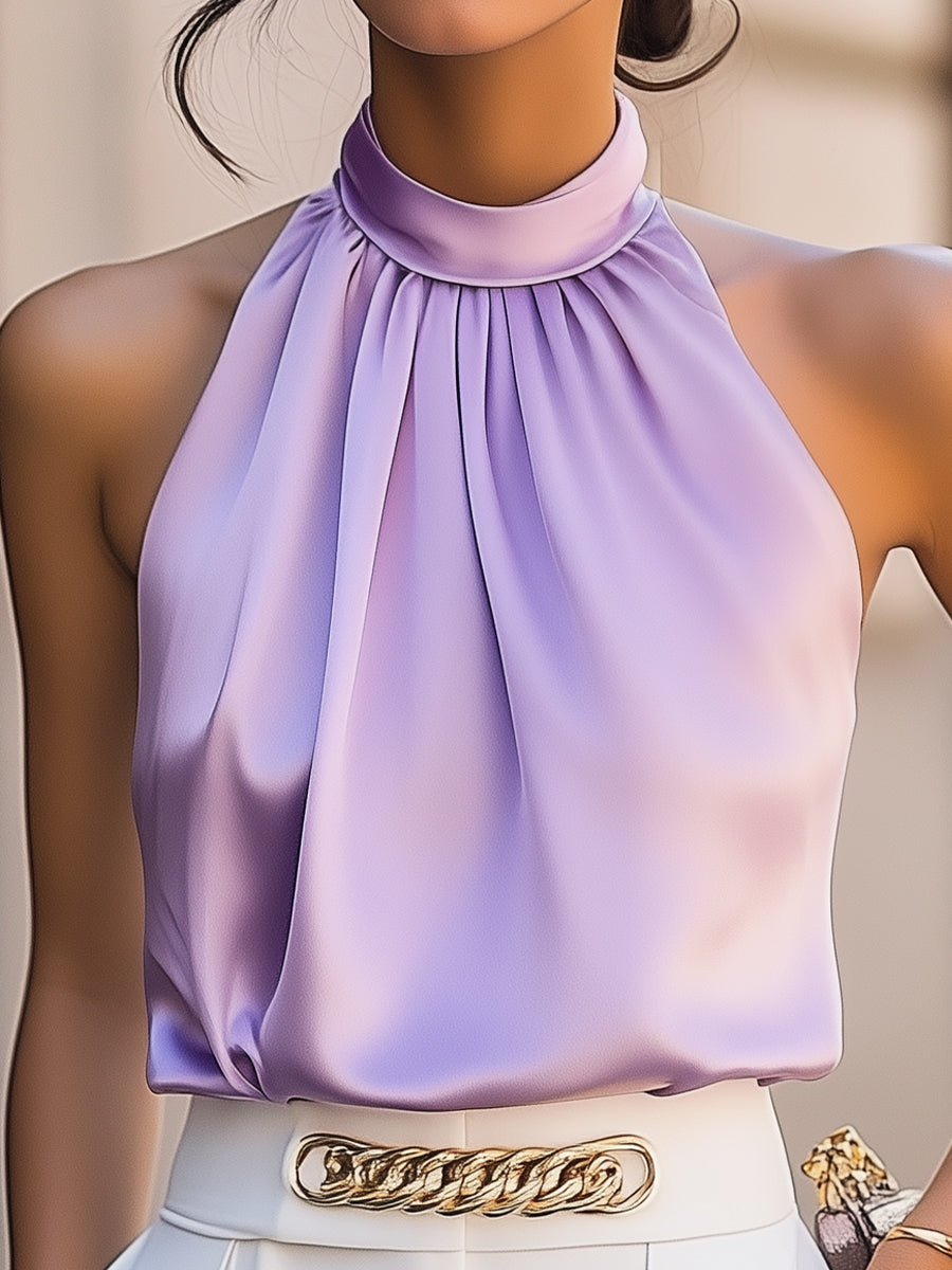Lavender Satin High Neck Blouse MollyBoo