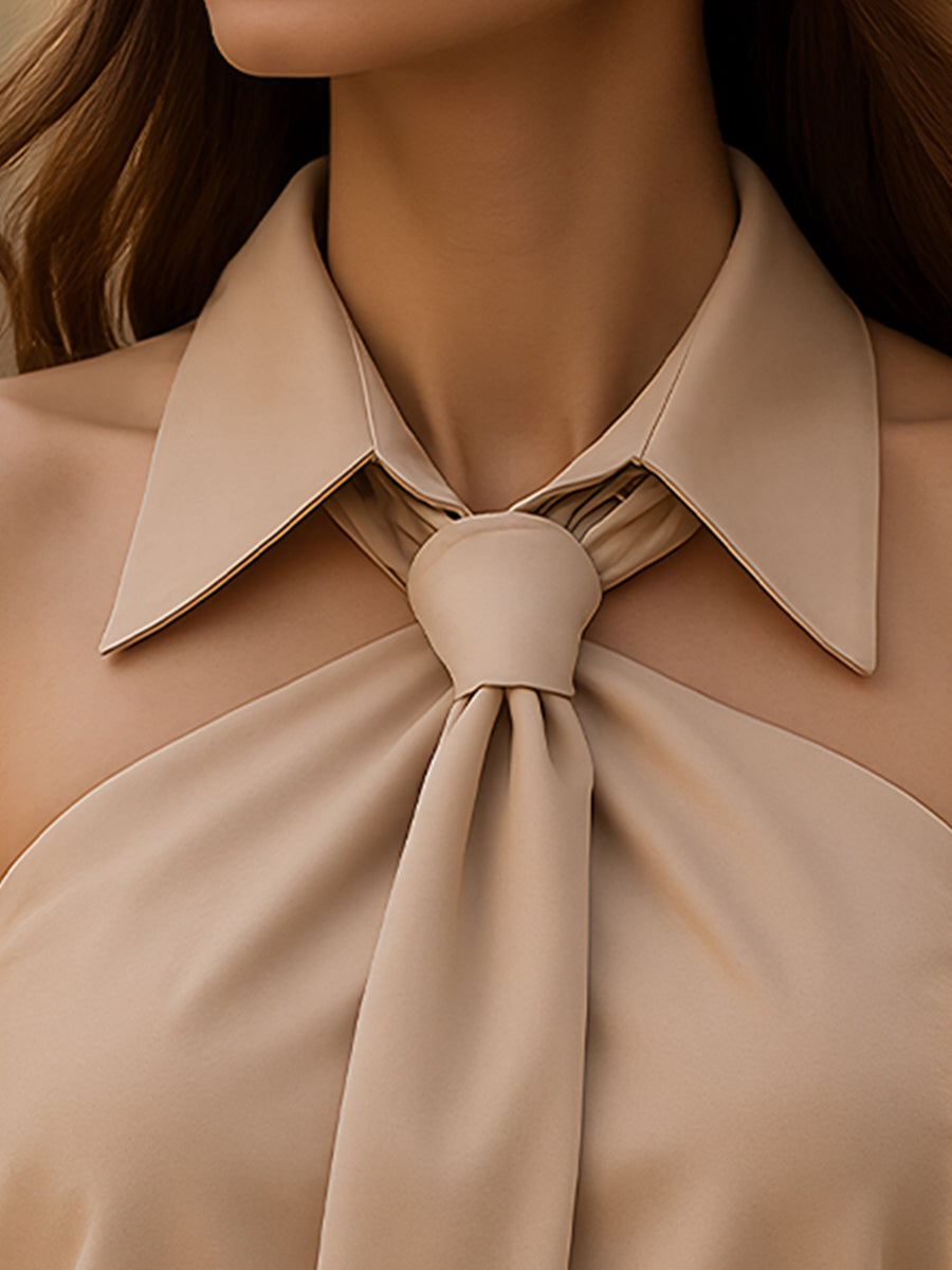 Stylish Sleeveless Halter Blouse with Neck Tie Detail MollyBoo