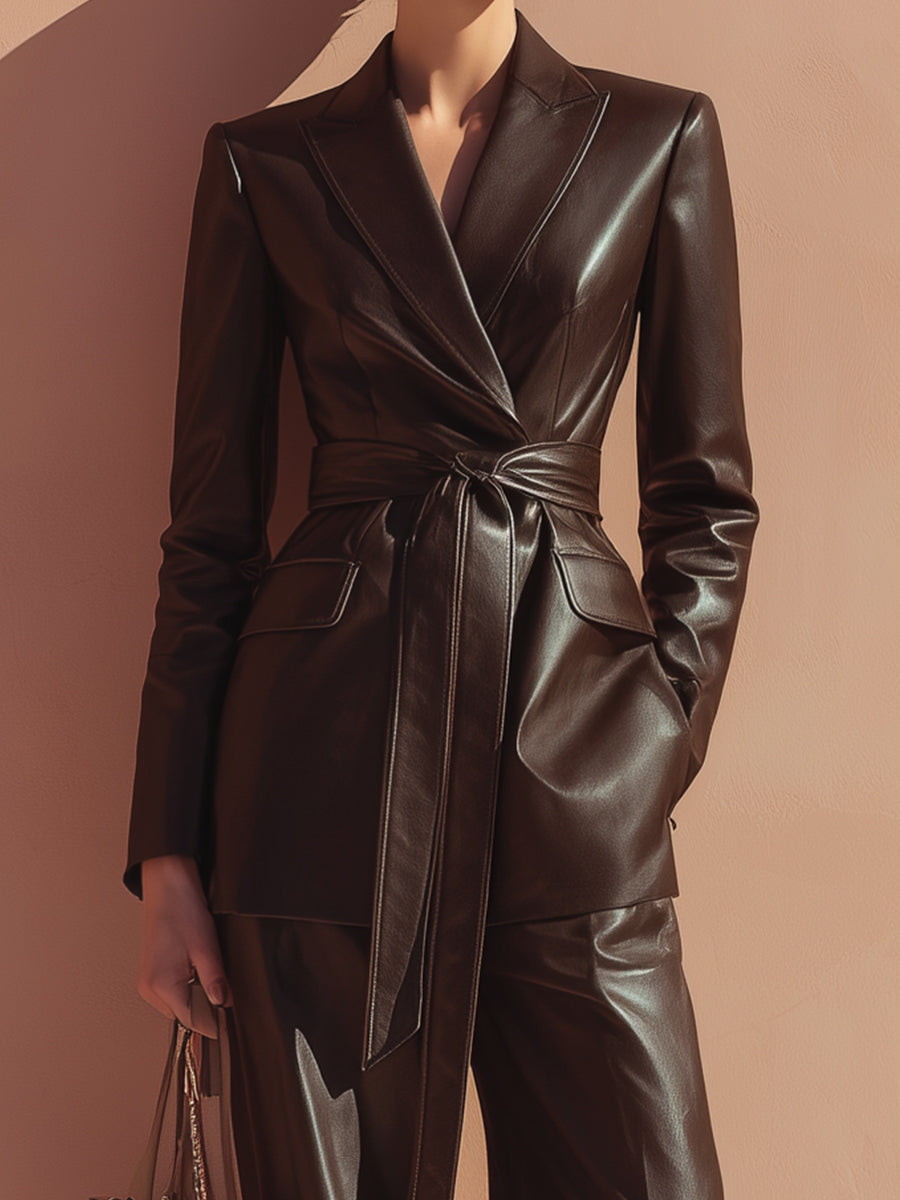 Chocolate Leather Belted Suit MollyBoo
