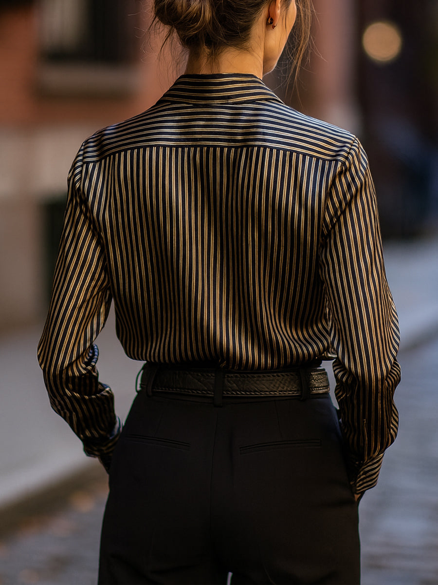 Metallic Stripe Satin Blouse MollyBoo