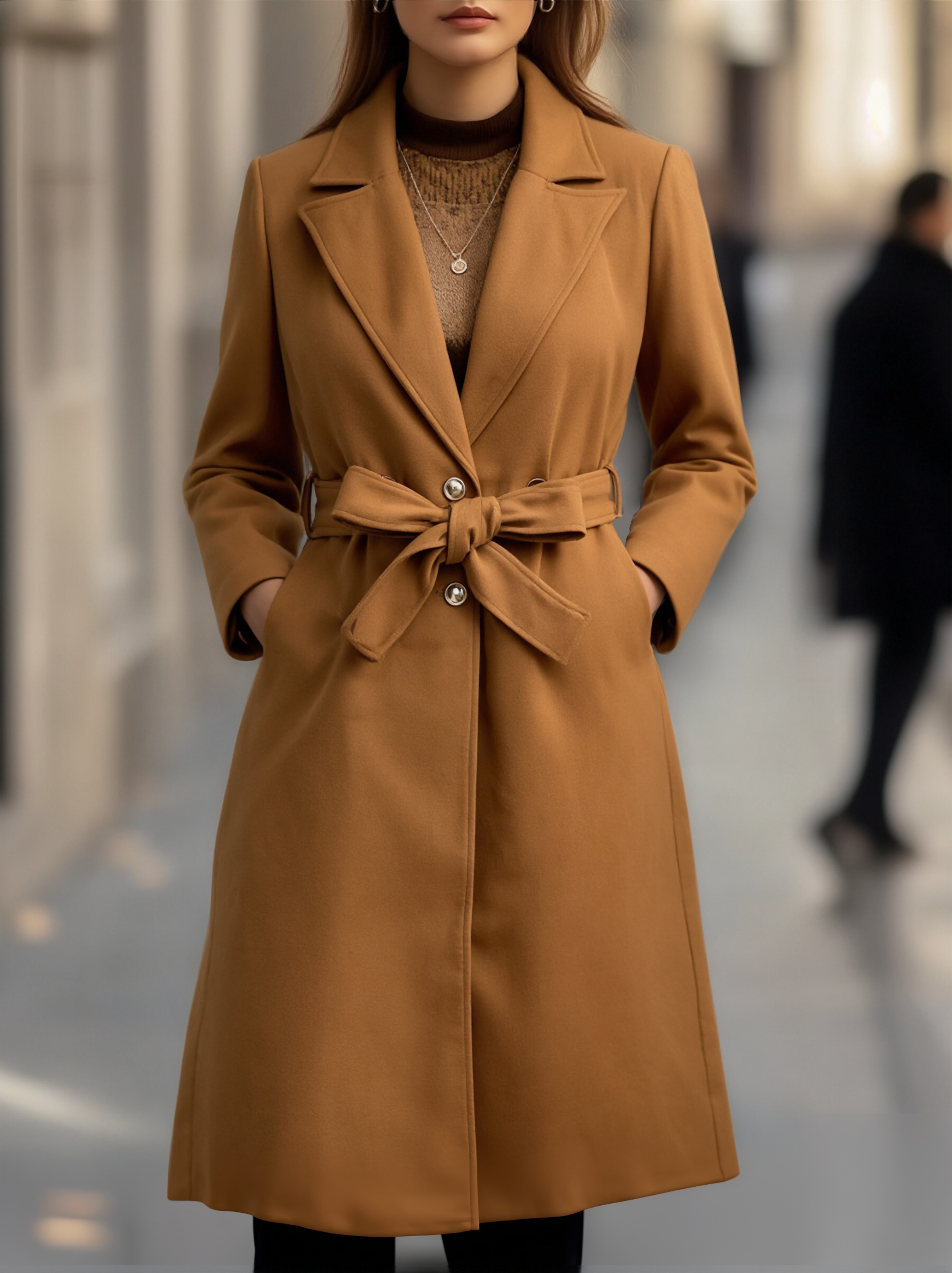 Classic Camel Wool Trench Coat with Belted Silhouette MollyBoo