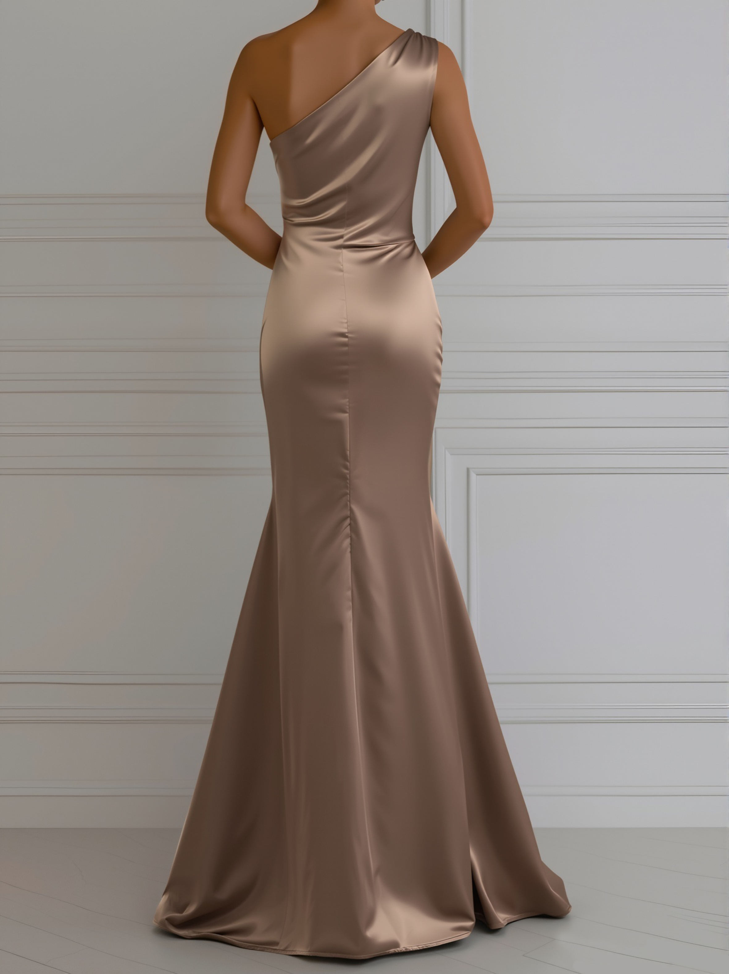 Champagne Satin One-Shoulder Gown MollyBoo