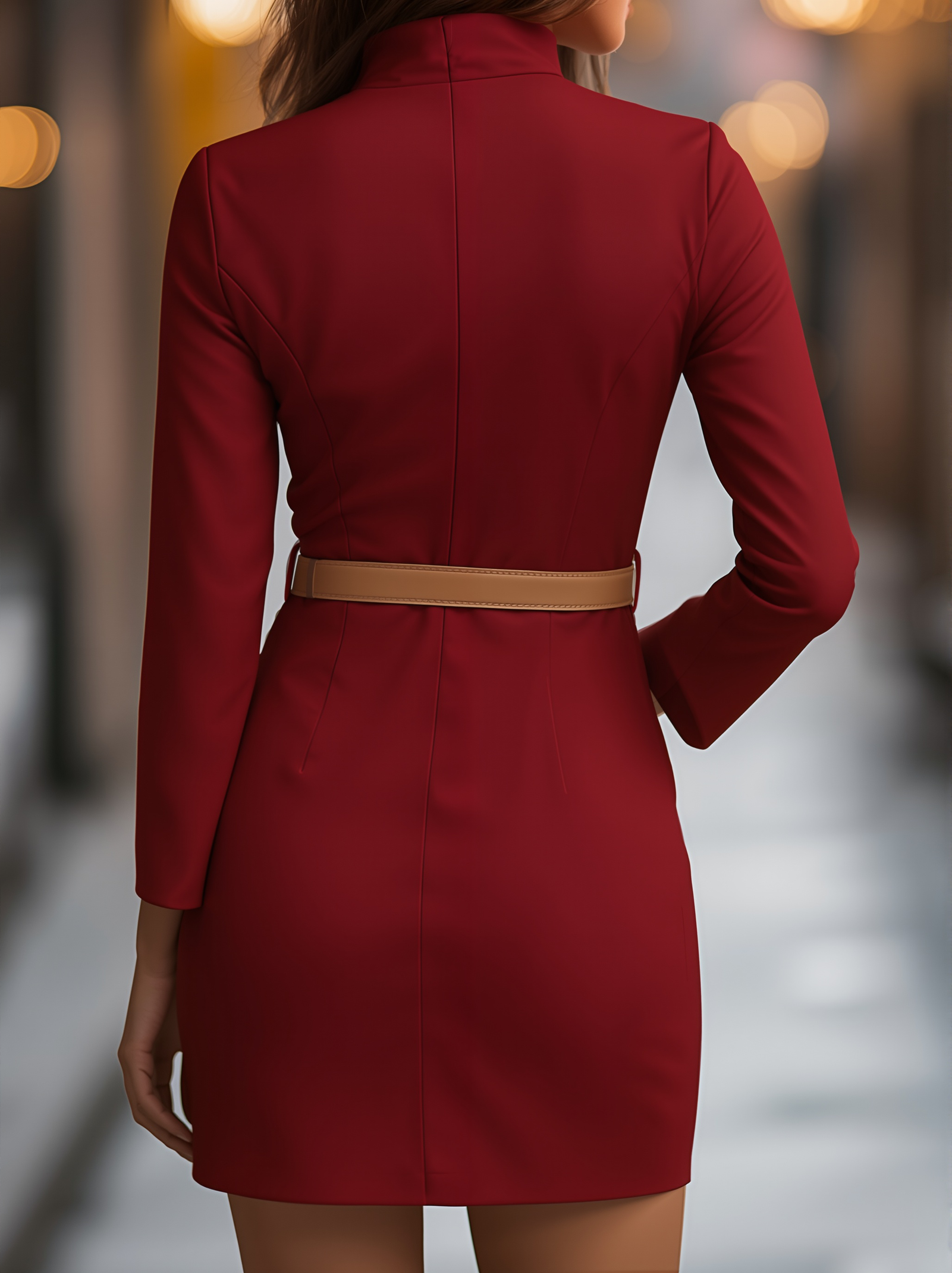 Elegant White Mandarin Collar Dress with Belt Design MollyBoo