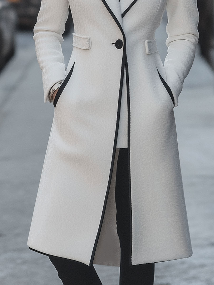 Chic Contrast-Trimmed Long White Coat MollyBoo