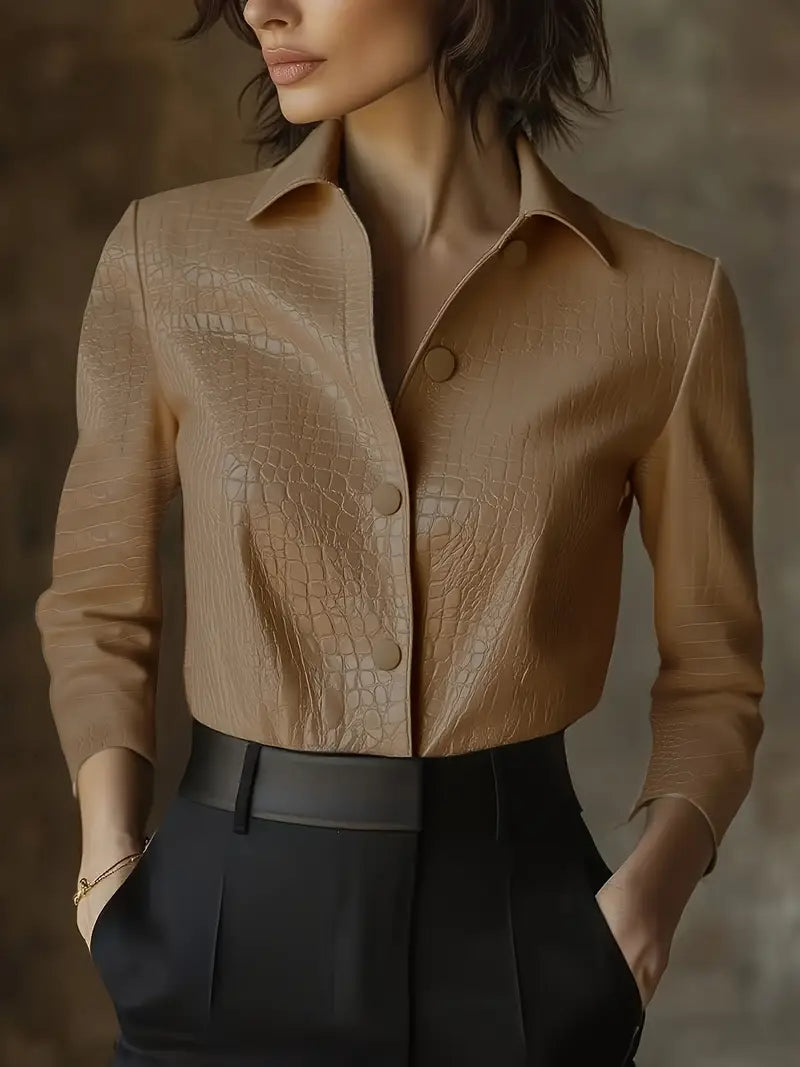 Glossy Black Crocodile Embossed Shirt MollyBoo
