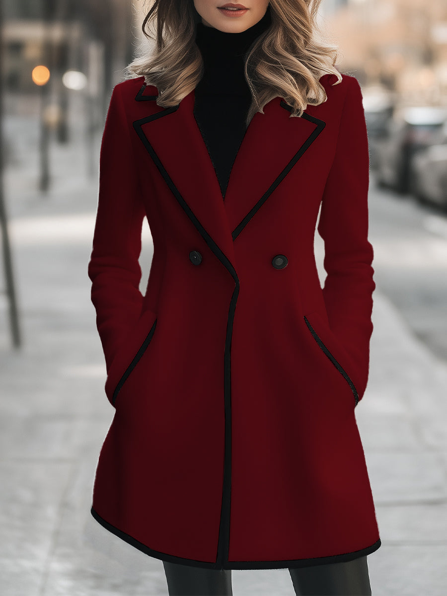 Chic Double-Breasted White Coat with Black Trim MollyBoo