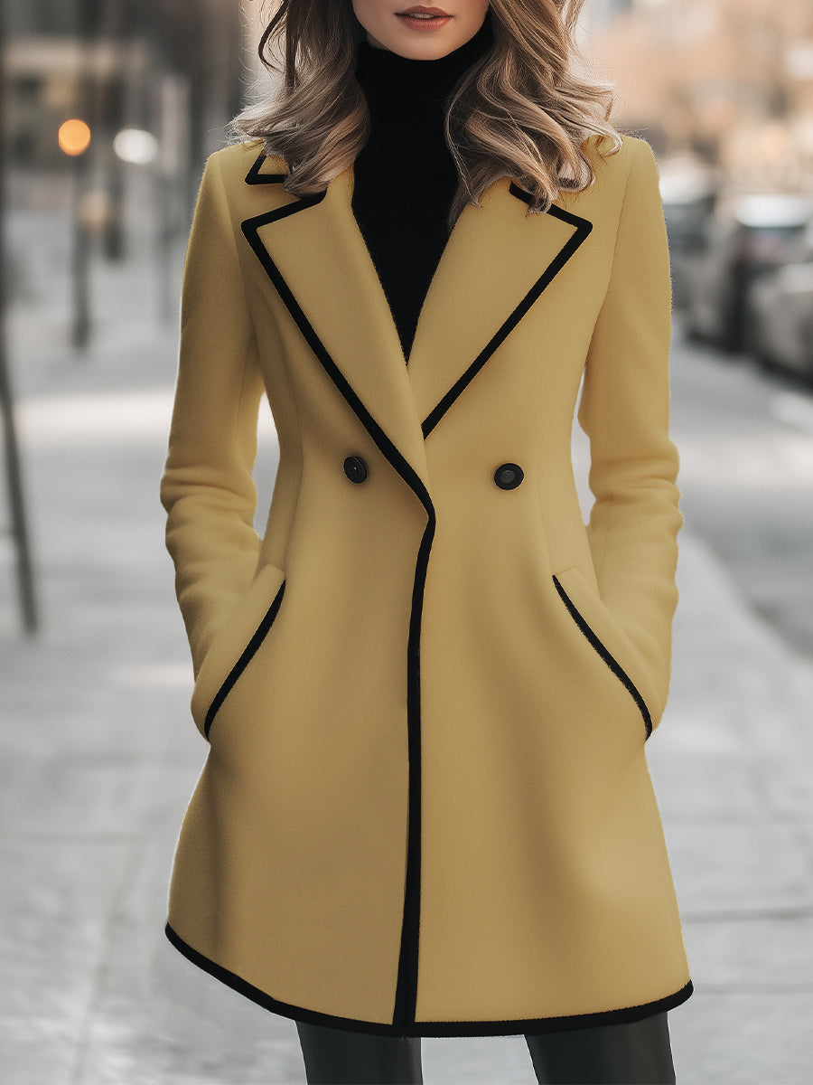 Chic Double-Breasted White Coat with Black Trim MollyBoo