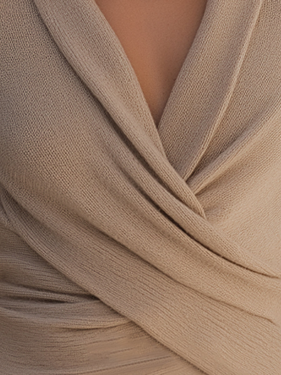 Taupe Draped Knit Wrap Top MollyBoo