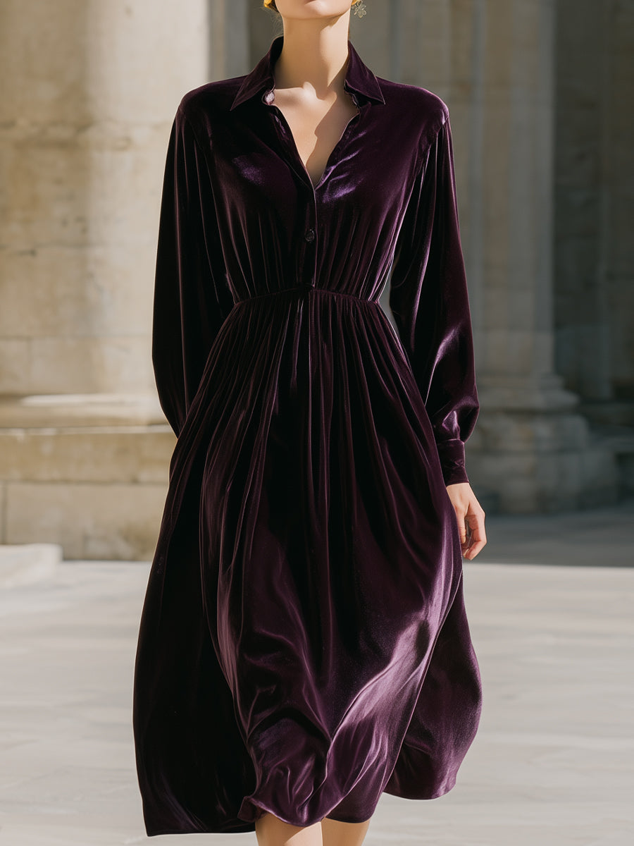 Aubergine Velvet Shirt Dress MollyBoo