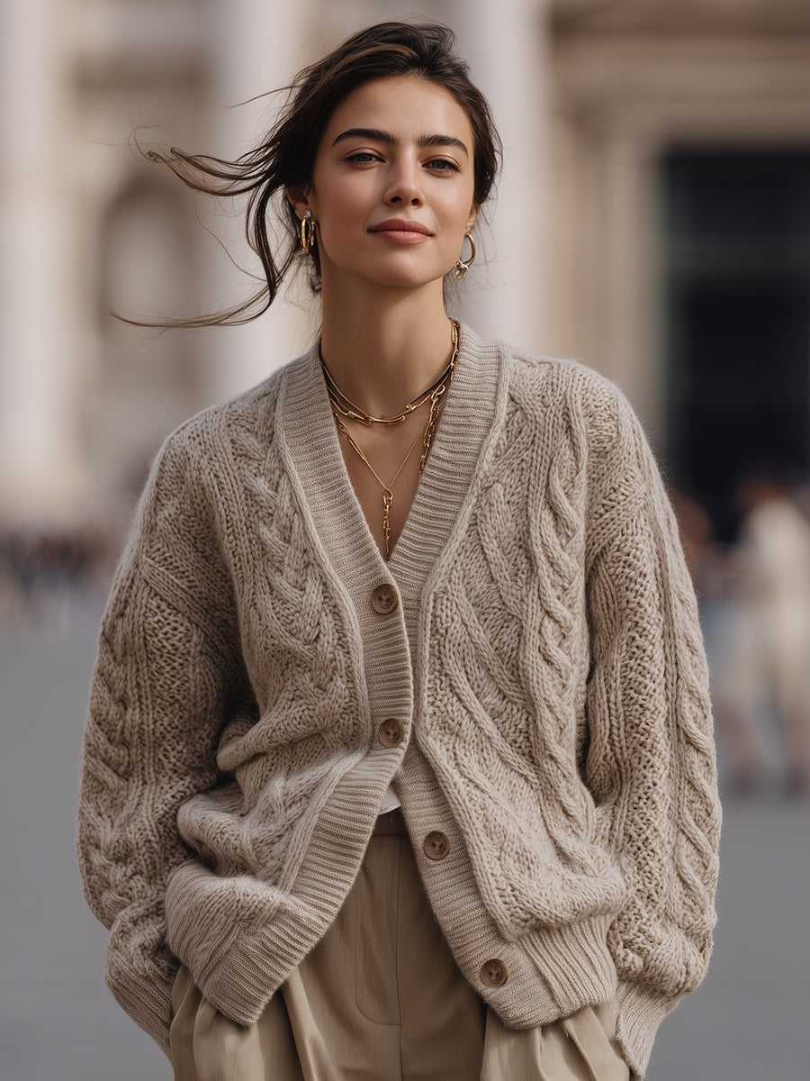 Chunky Cable Knit Button Cardigan MollyBoo