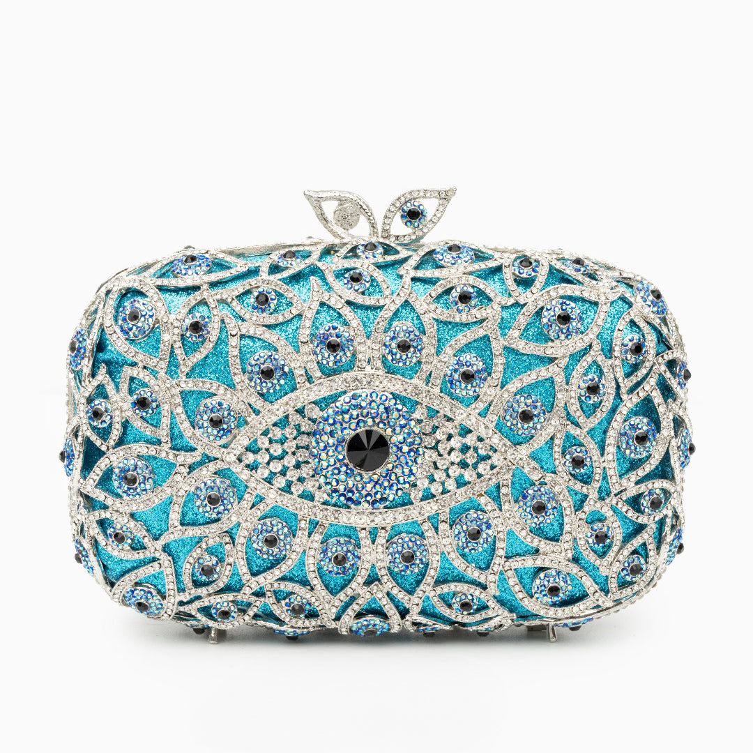 Crystal Evil Eye Clutch Bag - Sky Blue LUXBAG