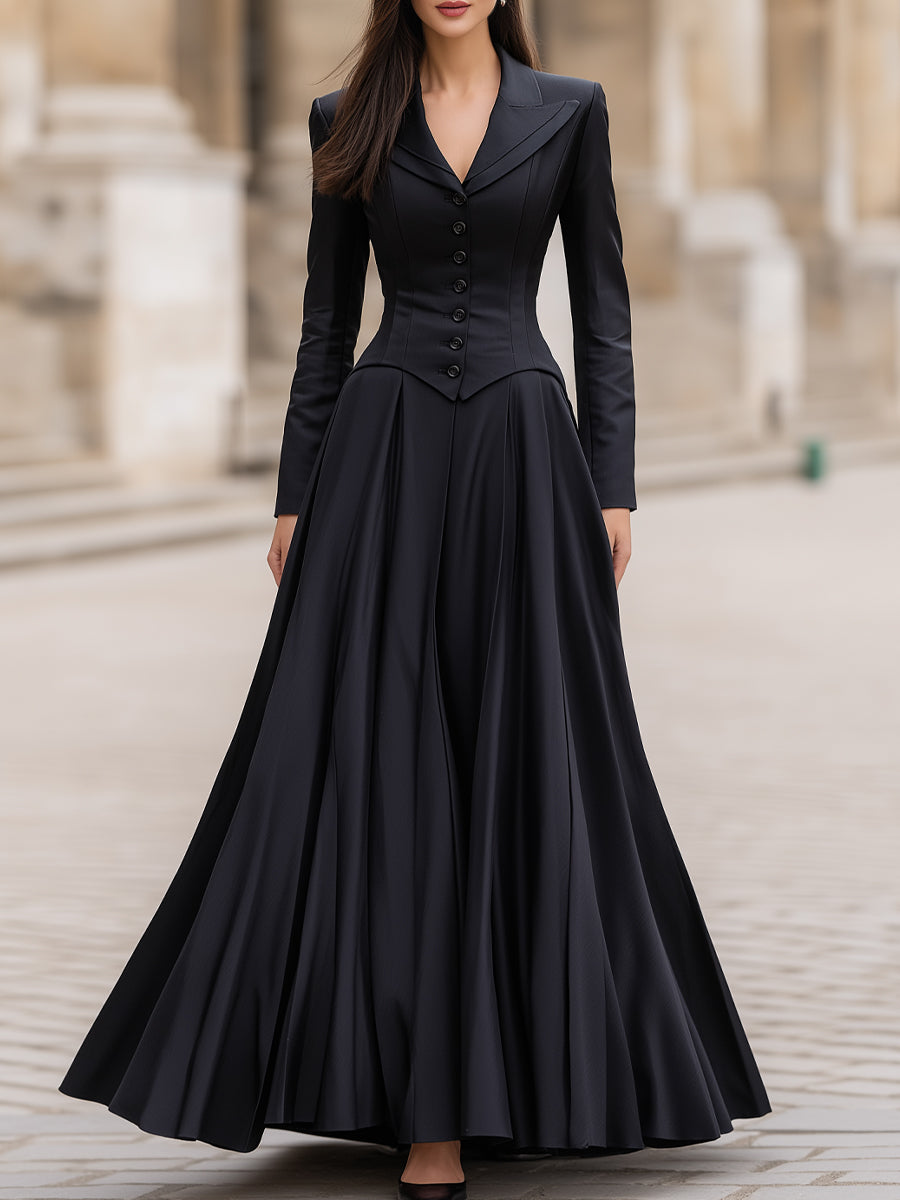 Elegant Tailored Waist Long-Sleeve Maxi Dress MollyBoo