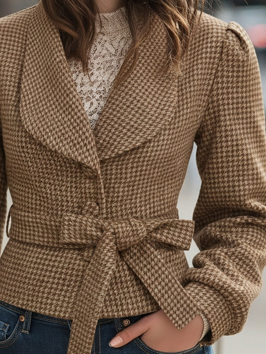 Chic Houndstooth Belted Cropped Coat MollyBoo
