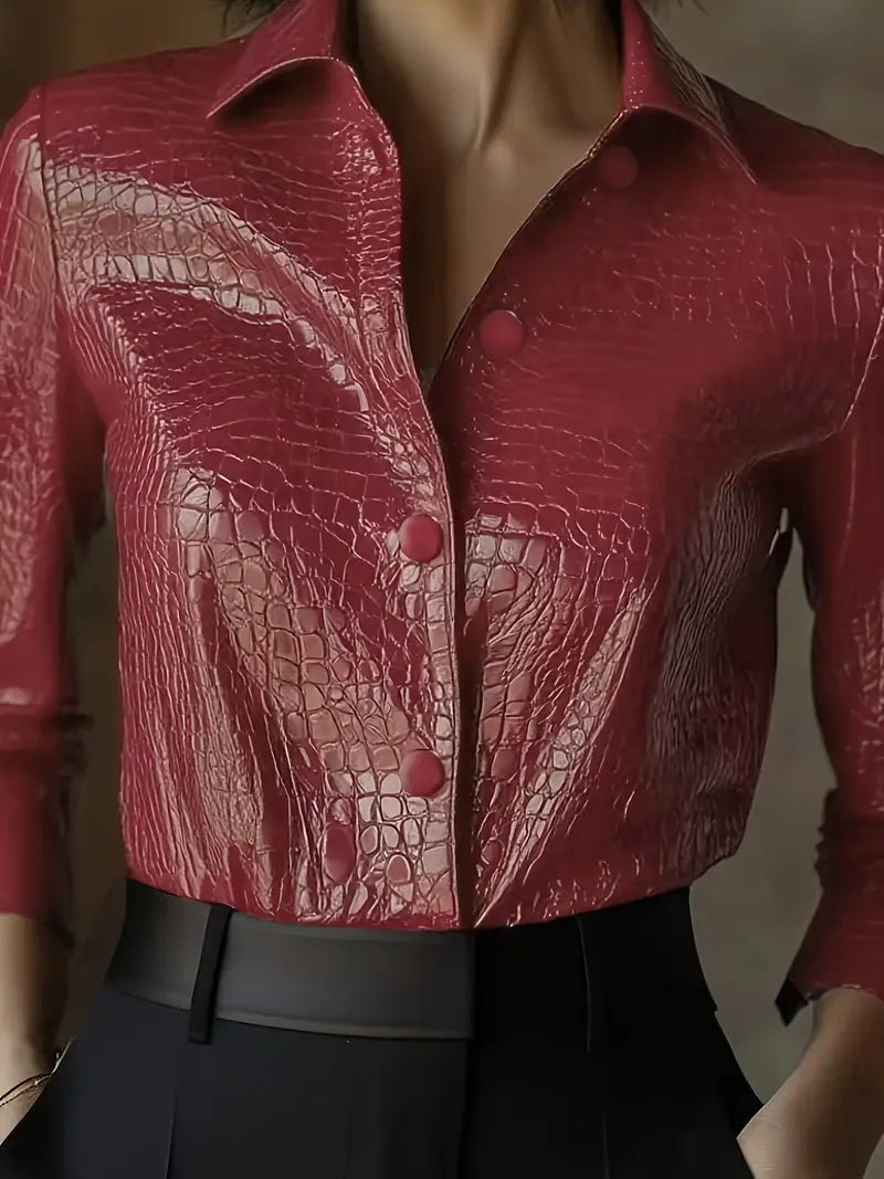 Glossy Black Crocodile Embossed Shirt MollyBoo