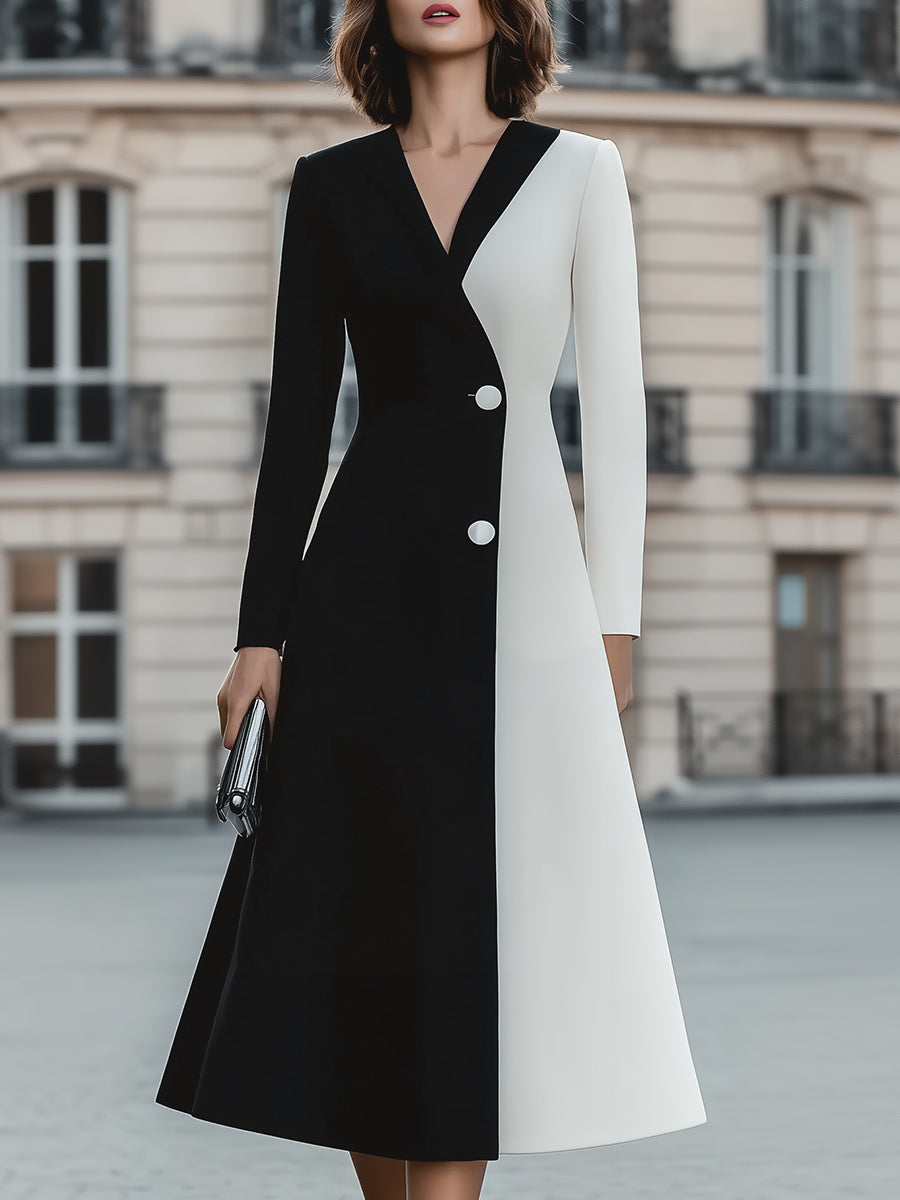 Chic Black - White Contrast Midi Dress MollyBoo