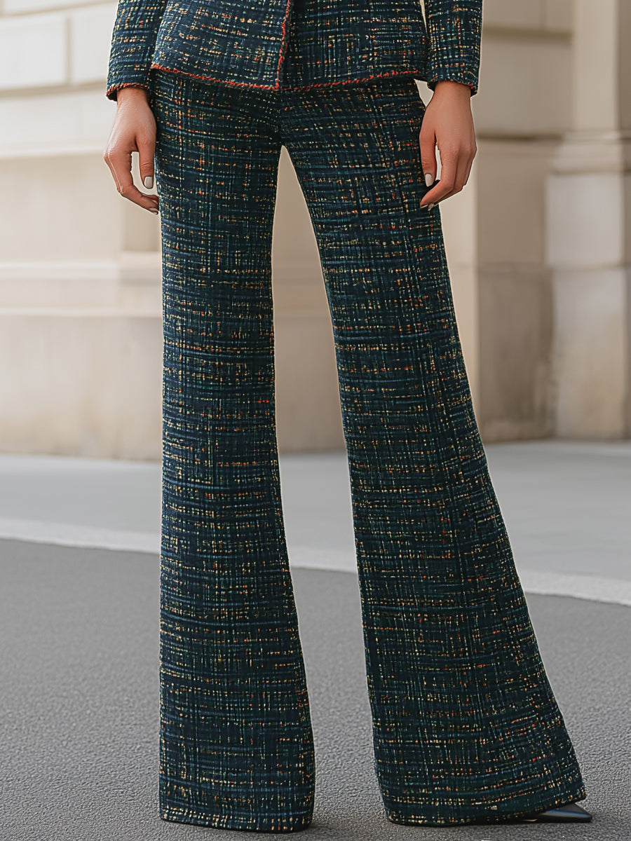Tweed Pantsuit With Gold Button Details And Contrast Stitching MollyBoo