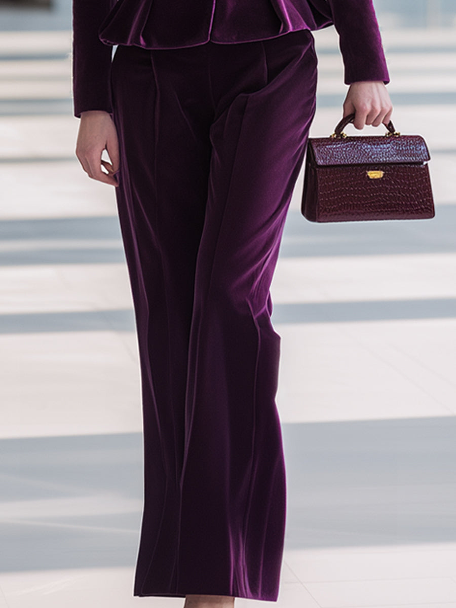 Aubergine Velvet Peplum Suit Set MollyBoo