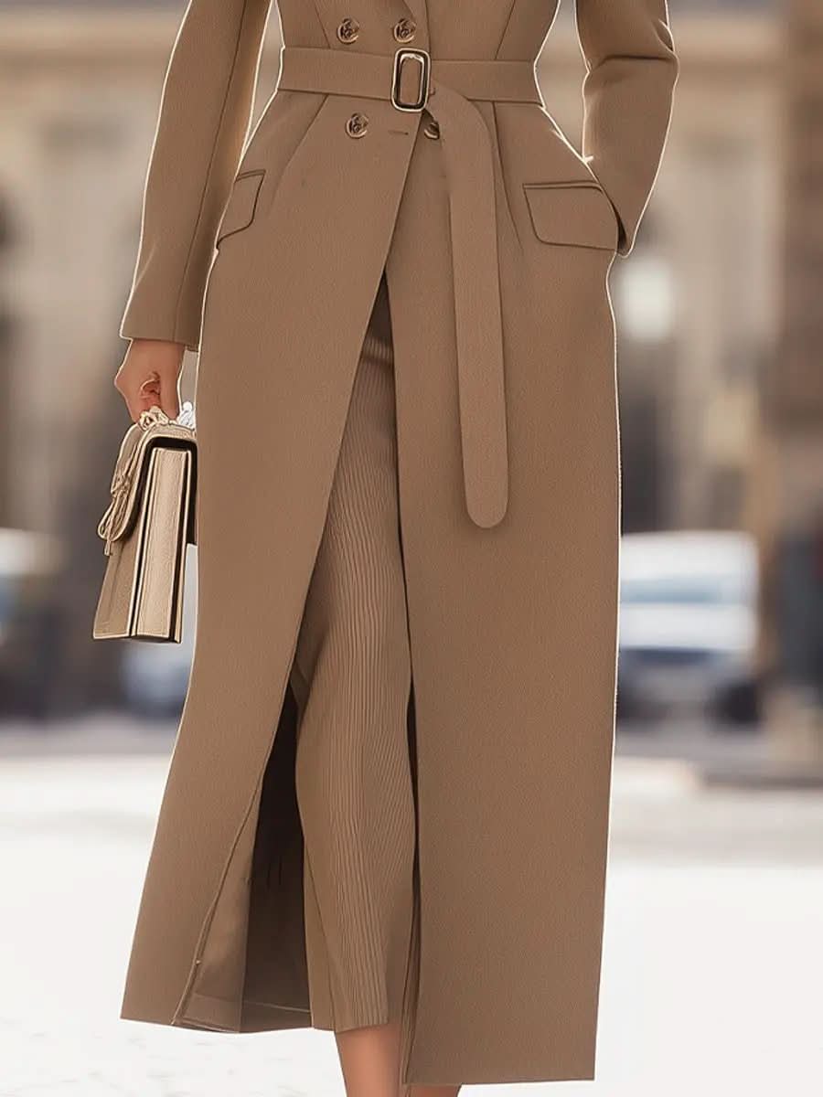 Chic Belted Long Camel Coat MollyBoo