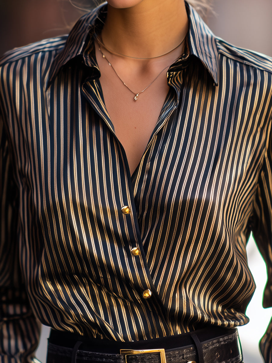 Metallic Stripe Satin Blouse MollyBoo